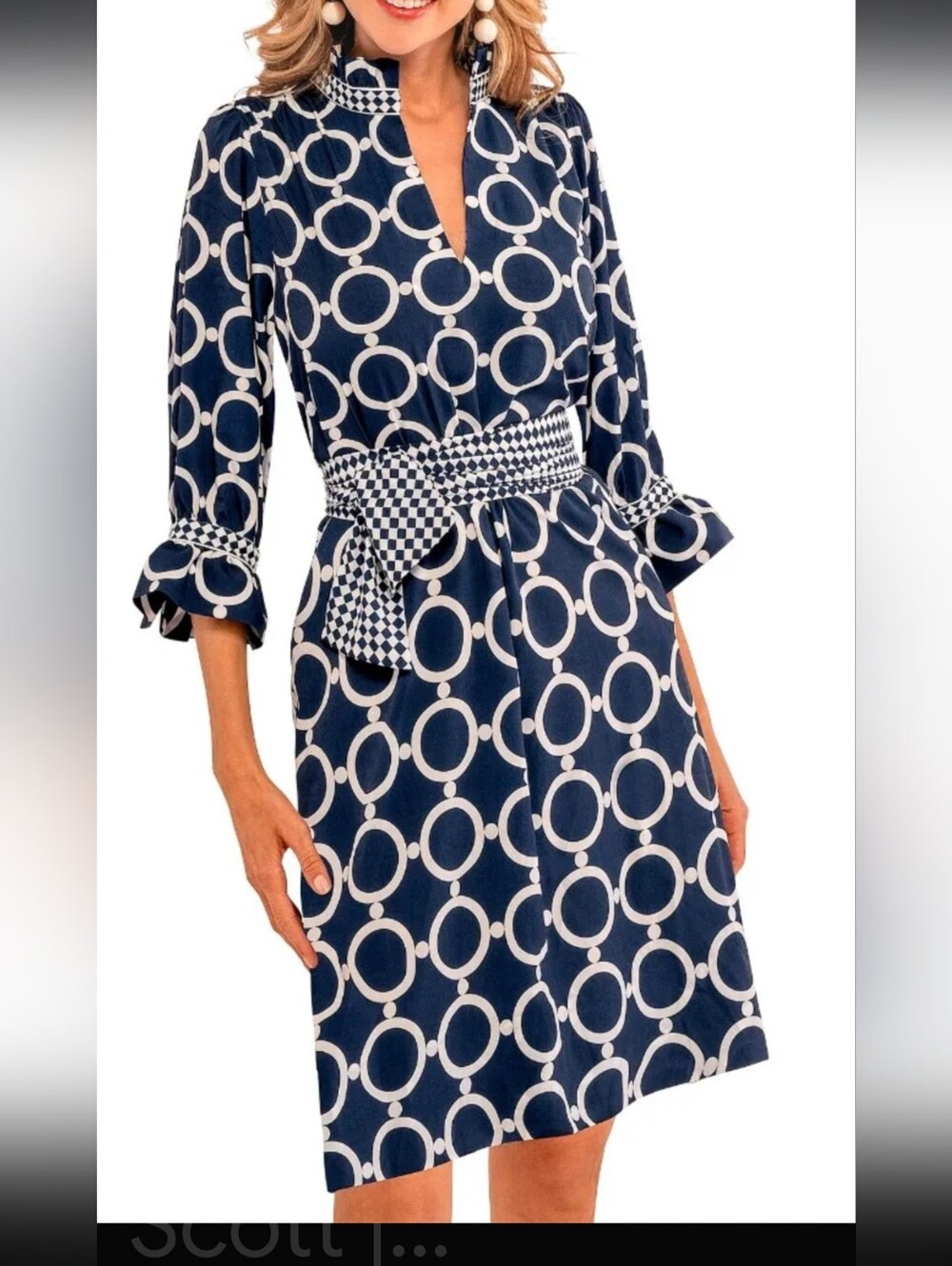 Gretchen Scott Designs Navy & White Circle-Print Belted Midi Dress